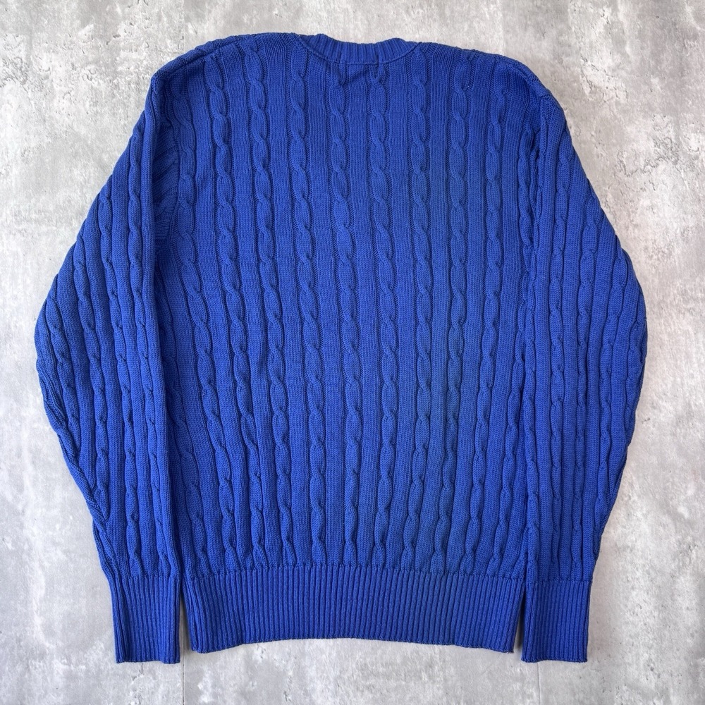 Vintage JCPenney Fox Sweater Mens XL Blue Cable Knit V Neck Cotton USA 80s